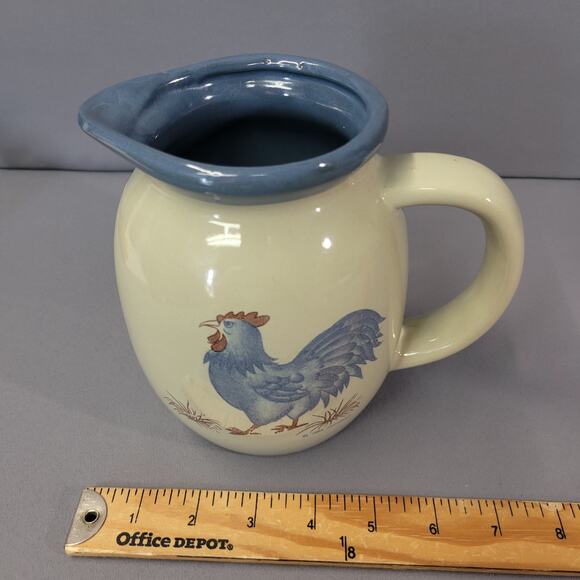Vintage Rooster Farmhouse Vase Pitcher Jug 1983 Ceramic Handle 6" by Jacaman - Picture 5 of 12